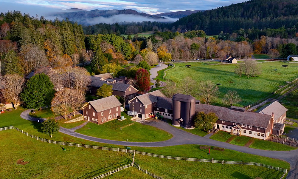 An aerial view of Billings Farm Museum