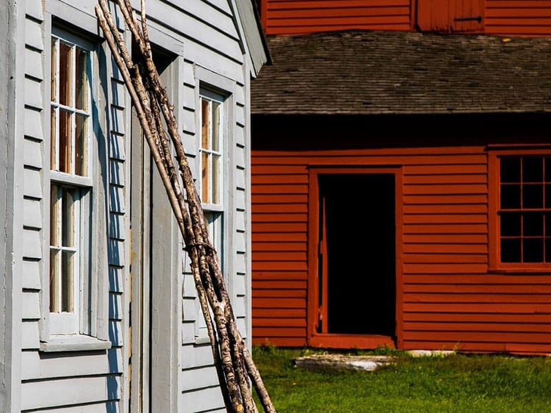 A closeup of the buildings at the shaker trail